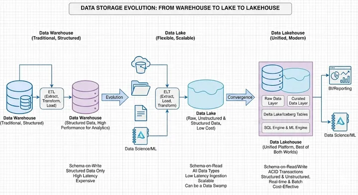 Data Storage Evolution: From Warehouse to Lake to Lakehouse
