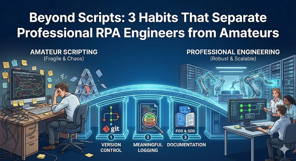 Hero image for Beyond Scripts: 3 Habits That Separate Professional RPA Engineers from Amateurs