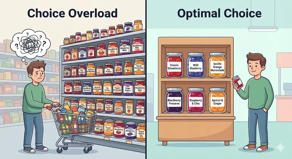 Choice Overload vs Optimal Choice - Too many jams paralyze decision-making