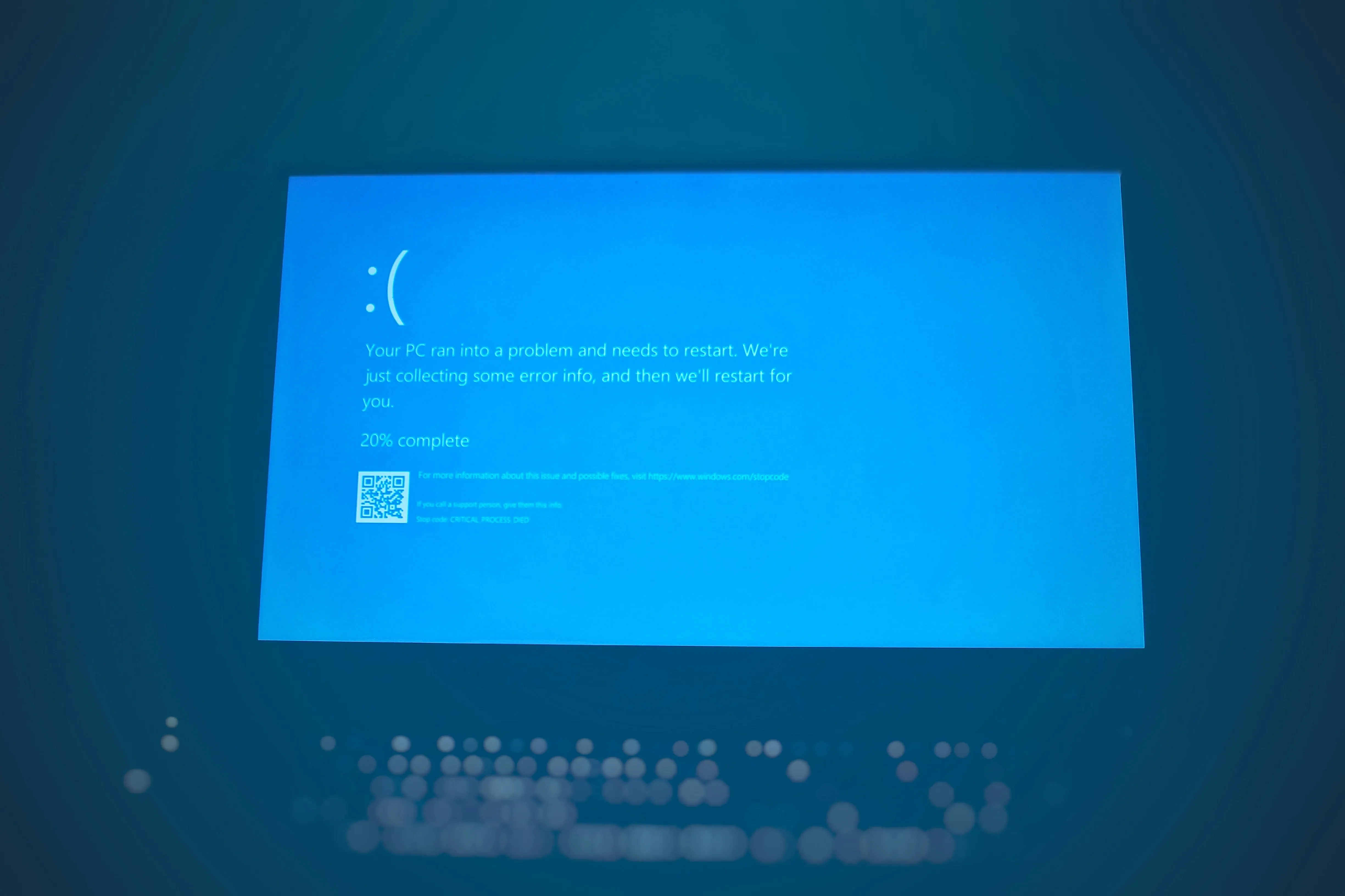 Computer monitor displaying a Windows Blue Screen of Death error